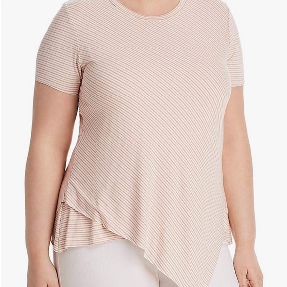 Elan Womens Pink Stripe Asymmetric Handkerchief Hem Striped Top T-Shirt Small - Picture 1 of 14